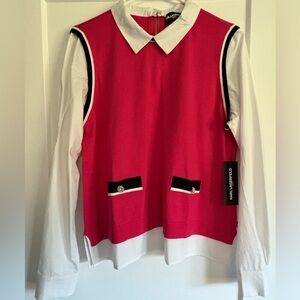 Karl Lagerfeld Pink Top with White Collar- size L